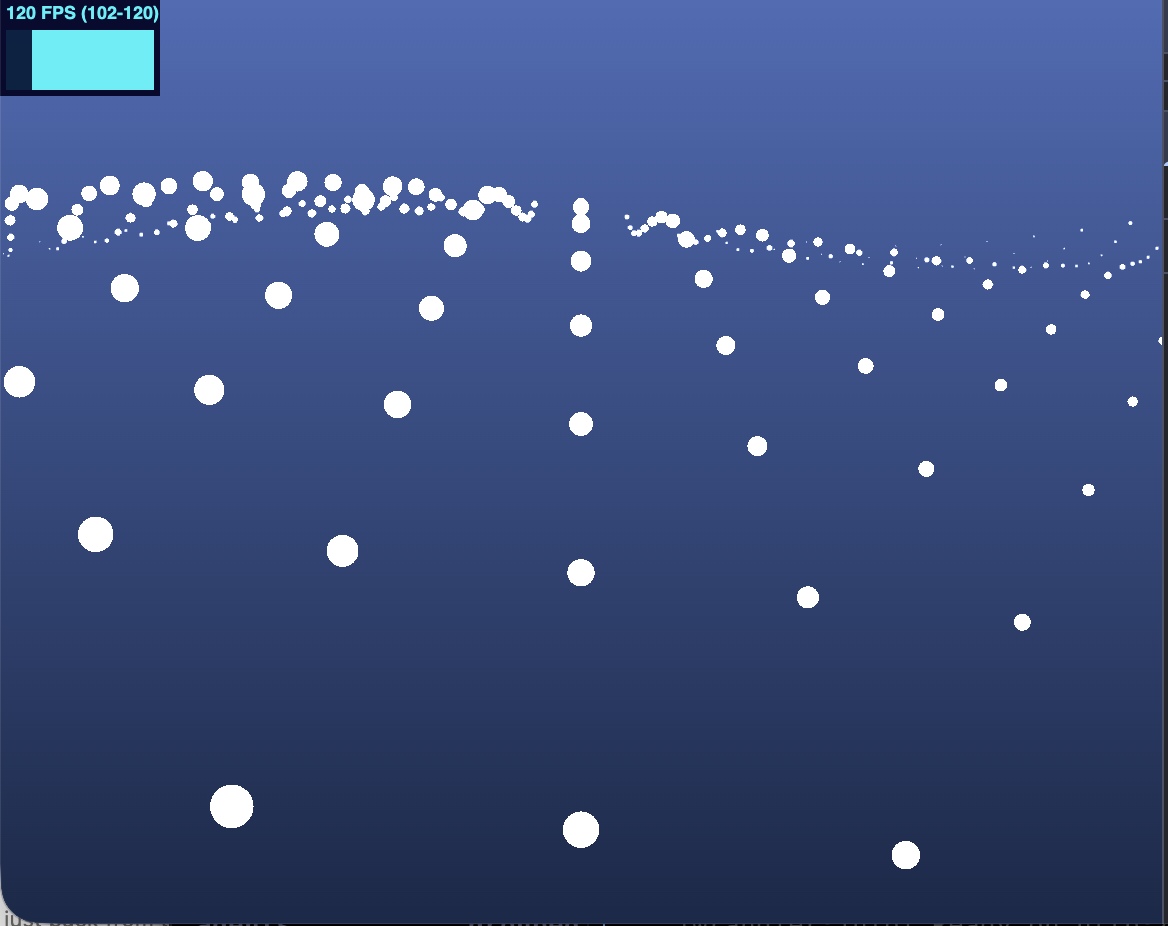Waves of white particles at different depths on a blue background
