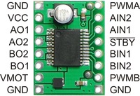 Motor driver breakout board with labeled control and power pins